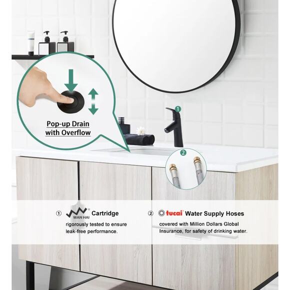 Single-Hole Single-handle Bathroom Faucet with Drain Assembly 13397004 - Picture 4 of 4